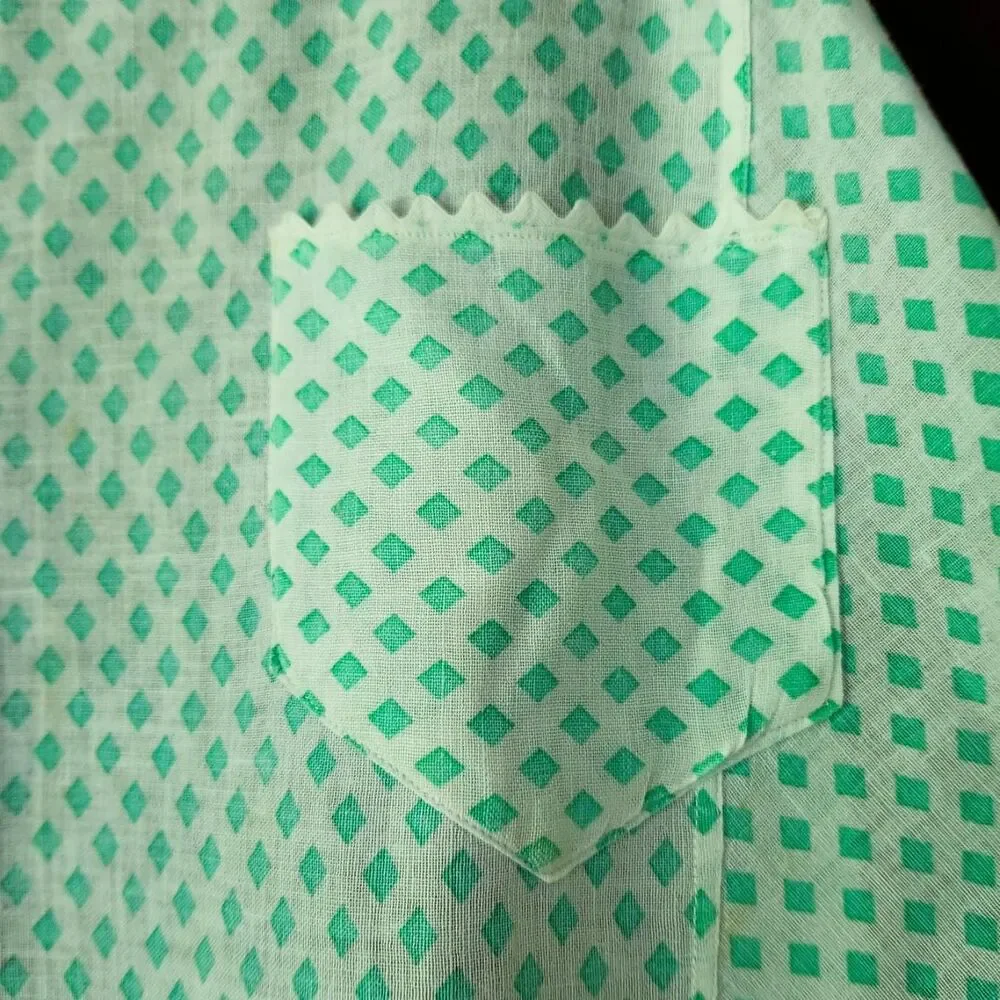OOAK Half Apron Vintage Kitchen Turquoise Aqua White Plaid with Rick Rack Hem